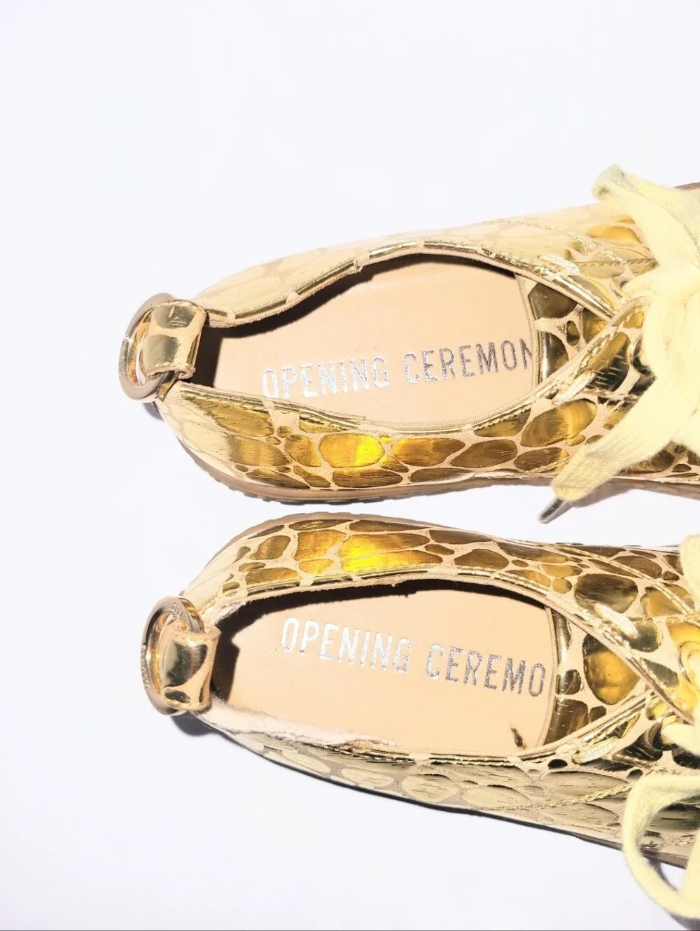 Opening Ceremony Mina Logo Gold Metallic Croco Leather Sneaker Size 38 US 7.5-8